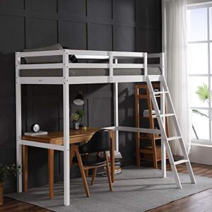 joymor high loft bed frame twin wooden loft bed for kids, junior, teens, adults single bed, no box spring needed,white