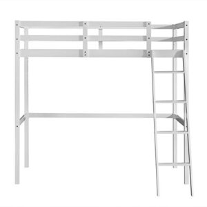 JOYMOR High Loft Bed Frame Twin Wooden Loft Bed for Kids, Junior, Teens, Adults Single Bed, No Box Spring Needed,White