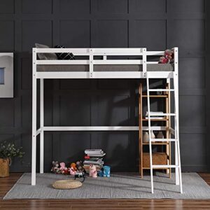 JOYMOR High Loft Bed Frame Twin Wooden Loft Bed for Kids, Junior, Teens, Adults Single Bed, No Box Spring Needed,White