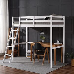 JOYMOR High Loft Bed Frame Twin Wooden Loft Bed for Kids, Junior, Teens, Adults Single Bed, No Box Spring Needed,White