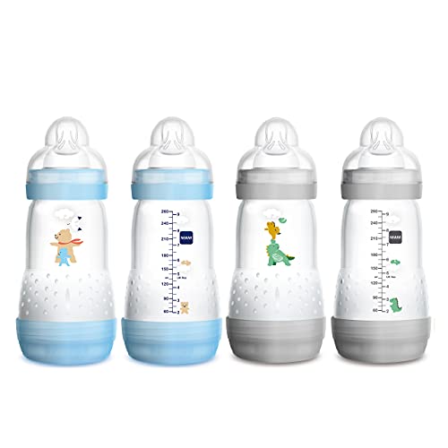 MAM Easy Start Anti-Colic Medium Flow Bottles 9 oz (4-Count), Gray and Blue