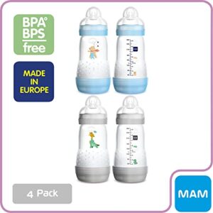 MAM Easy Start Anti-Colic Medium Flow Bottles 9 oz (4-Count), Gray and Blue