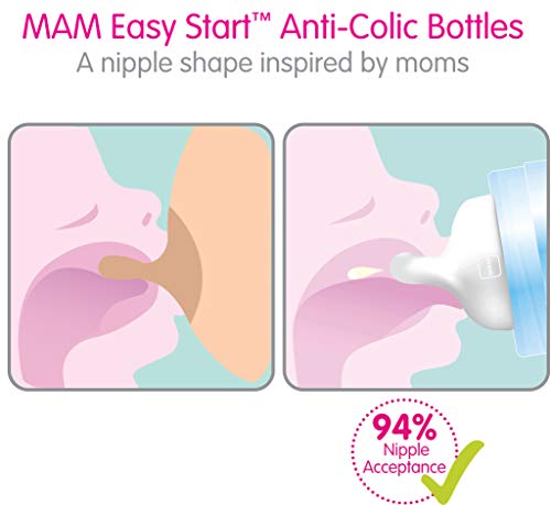 MAM Easy Start Anti-Colic Medium Flow Bottles 9 oz (4-Count), Gray and Blue