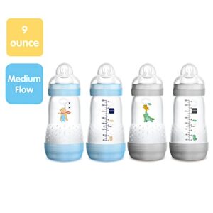 MAM Easy Start Anti-Colic Medium Flow Bottles 9 oz (4-Count), Gray and Blue