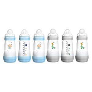 mam easy start anti-colic medium flow bottles 9 oz (6-count), gray and blue