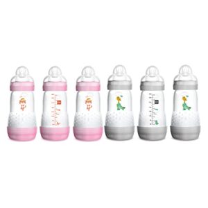 mam easy start anti-colic medium flow bottles 9 oz (6-count), gray and pink