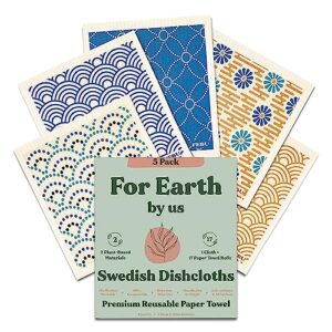 febu swedish dishcloths for kitchen | 5 pack japanese pattern swedish dish towels | reusable paper towels washable | non-scratch cellulose sponge cloths | no odor, biodegradable, swedish cloths
