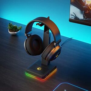 IFYOO RGB Gaming Headset Stand with 2 USB Ports, Game Headphone Mount for PC, Xbox One, PS4, Switch, Earphone Holder Hanger, Great for Gaming Stations, Fancy Desk Gamer Accessories, Black