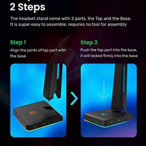 IFYOO RGB Gaming Headset Stand with 2 USB Ports, Game Headphone Mount for PC, Xbox One, PS4, Switch, Earphone Holder Hanger, Great for Gaming Stations, Fancy Desk Gamer Accessories, Black