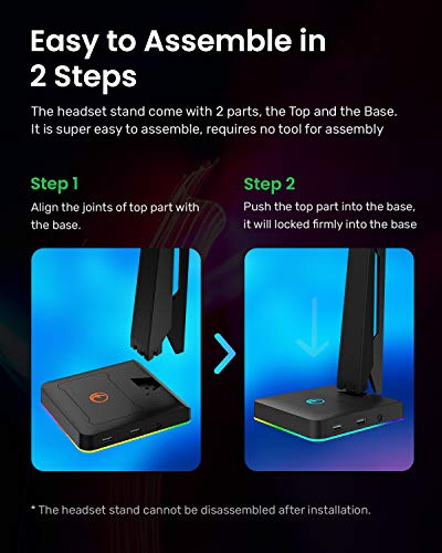 IFYOO RGB Gaming Headset Stand with 2 USB Ports, Game Headphone Mount for PC, Xbox One, PS4, Switch, Earphone Holder Hanger, Great for Gaming Stations, Fancy Desk Gamer Accessories, Black