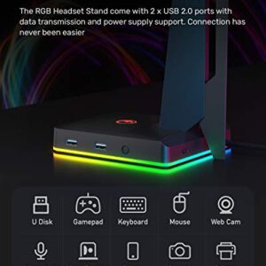 IFYOO RGB Gaming Headset Stand with 2 USB Ports, Game Headphone Mount for PC, Xbox One, PS4, Switch, Earphone Holder Hanger, Great for Gaming Stations, Fancy Desk Gamer Accessories, Black