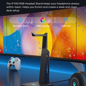 IFYOO RGB Gaming Headset Stand with 2 USB Ports, Game Headphone Mount for PC, Xbox One, PS4, Switch, Earphone Holder Hanger, Great for Gaming Stations, Fancy Desk Gamer Accessories, Black