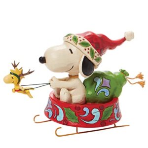 enesco peanuts by jim shore santa snoopy in a dog bowl sled figurine, 5.5 inch, multicolor