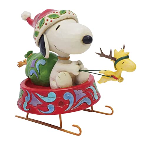 Enesco Peanuts by Jim Shore Santa Snoopy in a Dog Bowl Sled Figurine, 5.5 Inch, Multicolor