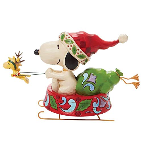 Enesco Peanuts by Jim Shore Santa Snoopy in a Dog Bowl Sled Figurine, 5.5 Inch, Multicolor