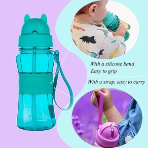 Water Bottle for Kids Toddlers with Straw Strap 12OZ Children Sized Leak Proof BPA Free Tritan Drinking Bottles for Boys Girls School Students, Cute Lightweight Sturdy Anti-skid Design (Purple)