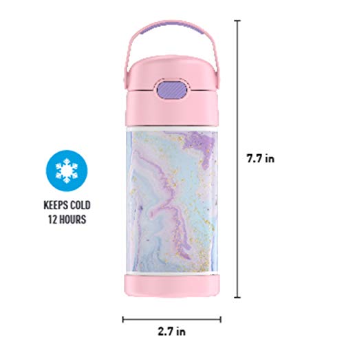 THERMOS FUNTAINER 12 Ounce Stainless Steel Vacuum Insulated Kids Straw Bottle, Dreamy