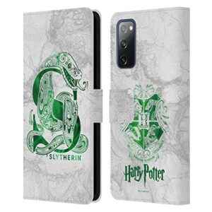 head case designs officially licensed harry potter slytherin aguamenti deathly hallows ix leather book wallet case cover compatible with samsung galaxy s20 fe / 5g