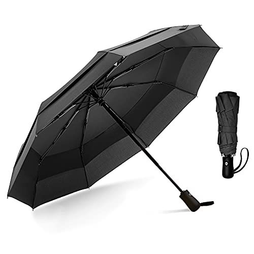 G4Free 42 Inch Compact Travel Umbrella, Windproof Small Folding Backpack Umbrella for Rain, Auto Open and Close Button(Black)