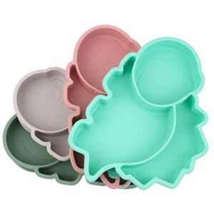 Qshare Suction Plates for Baby,Silicone Plates,Toddler Suction Divided,Baby Feeding Plates,Toddler Plate Microwave & Dishwasher Safe (Mint)