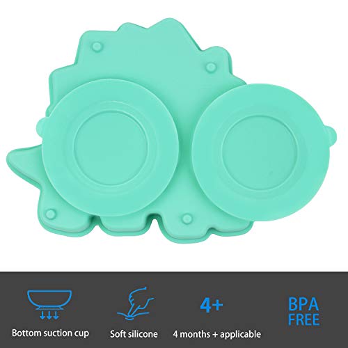 Qshare Suction Plates for Baby,Silicone Plates,Toddler Suction Divided,Baby Feeding Plates,Toddler Plate Microwave & Dishwasher Safe (Mint)