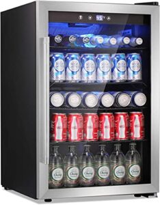 antarctic star beverage refrigerator cooler - 145 can mini fridge glass door for soda beer or wine, small drink dispenser, clear front door for home office or bar, 4.5cu.ft.