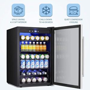 Antarctic Star Beverage Refrigerator Cooler - 145 Can Mini Fridge Glass Door for Soda Beer or Wine, Small Drink Dispenser, Clear Front Door for Home Office or Bar, 4.5Cu.Ft.