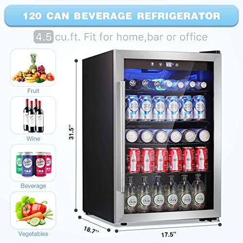 Antarctic Star Beverage Refrigerator Cooler - 145 Can Mini Fridge Glass Door for Soda Beer or Wine, Small Drink Dispenser, Clear Front Door for Home Office or Bar, 4.5Cu.Ft.