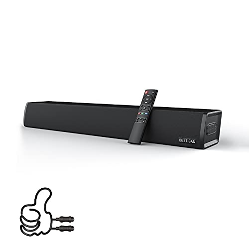 Bestisan Sound Bar, Home Audio TV Soundbar Speaker, Wireless Bluetooth 5.0 Soundbars for TV/PC/Projectors, Opt/Coax/Aux/USB,(24 Inch, 3 EQ Modes, 3D Surround Sound)