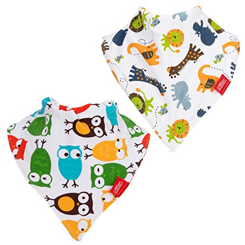 Nuby 2-pk Dribble Catcher Bandana bibs, Super Absorbent Drool Bib with Soft Comfort Neckline, Neutral