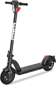 gotrax g4 electric scooter, 10" pneumatic tires, max 25 mile range and 20mph power by 350w motor, double anti-theft lock, bright headlight and taillight, foldable and cruise control escooter for adult