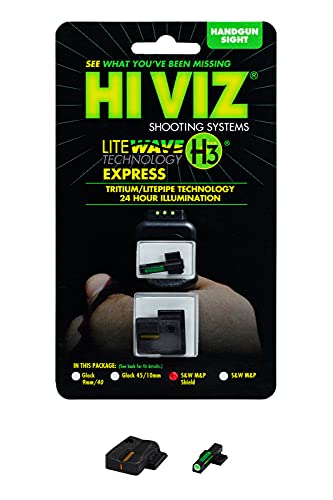 Hiviz Litewave H3 Tritium Express Handgun Sight Green/Orange Litepipes White Front Ring S&W Sheild