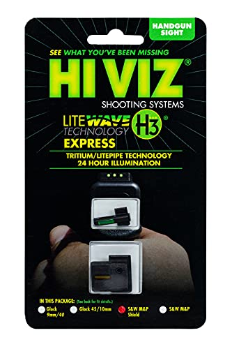 Hiviz Litewave H3 Tritium Express Handgun Sight Green/Orange Litepipes White Front Ring S&W Sheild