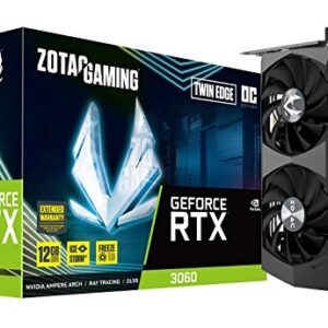 ZOTAC Gaming GeForce RTX 3060 Twin Edge OC 12GB GDDR6 192-bit 15 Gbps PCIE 4.0 Graphics Card, IceStorm 2.0 Cooling, Active Fan Control, Freeze Fan Stop ZT-A30600H-10M