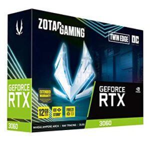 ZOTAC Gaming GeForce RTX 3060 Twin Edge OC 12GB GDDR6 192-bit 15 Gbps PCIE 4.0 Graphics Card, IceStorm 2.0 Cooling, Active Fan Control, Freeze Fan Stop ZT-A30600H-10M