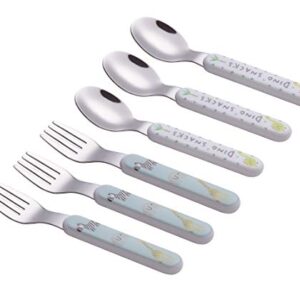 ANNOVA Kids Silverware 6 Pieces Stainless Steel Children's Flatware Set 3 x Forks, 3 x Dinner Spoons Plastic Handle, Toddler Utensils Without Knives, for Babies, Infants BPA Free - Cute Animals