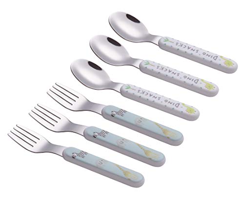 ANNOVA Kids Silverware 6 Pieces Stainless Steel Children's Flatware Set 3 x Forks, 3 x Dinner Spoons Plastic Handle, Toddler Utensils Without Knives, for Babies, Infants BPA Free - Cute Animals