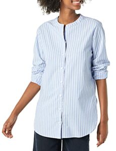 amazon essentials women's long sleeve tunic poplin shirt, blue/white, stripe, small