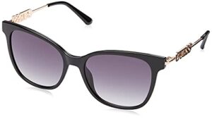 guess women's metal logo square sunglasses, shiny black, 56mm