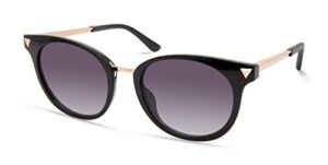 guess women's stud acccent round sunglasses, shiny black, 52mm