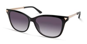 guess women's stud acccent square sunglasses, shiny black, 56mm