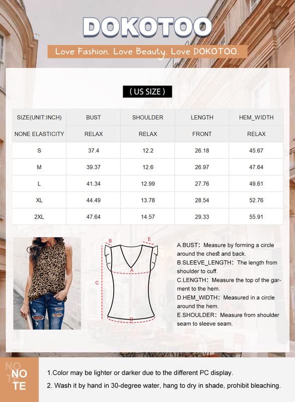 Dokotoo Womens Ladies Summer Fashion 2023 Sleeveless Shirts Keyhole Back Halter Neck Leopard Print Tank Top Work Blouses Tunic Tees Ruffled Vest Medium