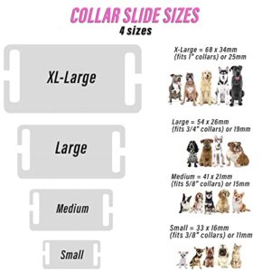 Slide-On Pet ID Tags - S/M/L/XL Personalized Dog and Cat Tags, Silent, No Noise Collar Tags Made of Stainless Steel, Large-fits 1 inch Collars, Custom Engraved Dog Name Tags