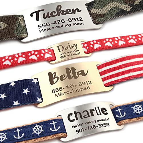 Slide-On Pet ID Tags - S/M/L/XL Personalized Dog and Cat Tags, Silent, No Noise Collar Tags Made of Stainless Steel, Large-fits 1 inch Collars, Custom Engraved Dog Name Tags