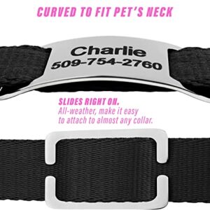 Slide-On Pet ID Tags - S/M/L/XL Personalized Dog and Cat Tags, Silent, No Noise Collar Tags Made of Stainless Steel, Large-fits 1 inch Collars, Custom Engraved Dog Name Tags