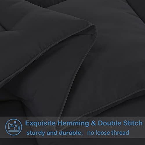 EASELAND All Season Queen Size Soft Quilted Down Alternative Comforter Reversible Duvet Insert with Corner Tabs,Winter Summer Warm Fluffy,Black,88x88 inches