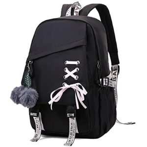 fengdong teenage girls bookbag school backpack children casual daypack schoolbag for teens black