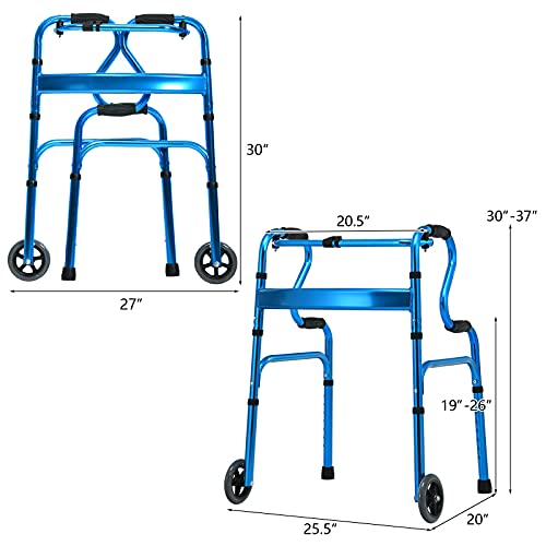 Goplus 3-in-1 Stand-Assist Folding Walker with 5" Wheels, Heavy Duty Walking Mobility Aid Supports up to 440lbs, Can be Used as Toilet Safety Rail, Narrow Drive Walkers for Seniors Elderly Adult