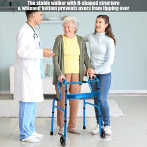Goplus 3-in-1 Stand-Assist Folding Walker with 5" Wheels, Heavy Duty Walking Mobility Aid Supports up to 440lbs, Can be Used as Toilet Safety Rail, Narrow Drive Walkers for Seniors Elderly Adult