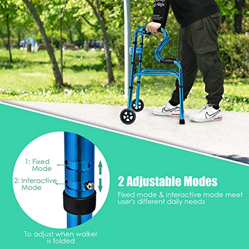 Goplus 3-in-1 Stand-Assist Folding Walker with 5" Wheels, Heavy Duty Walking Mobility Aid Supports up to 440lbs, Can be Used as Toilet Safety Rail, Narrow Drive Walkers for Seniors Elderly Adult